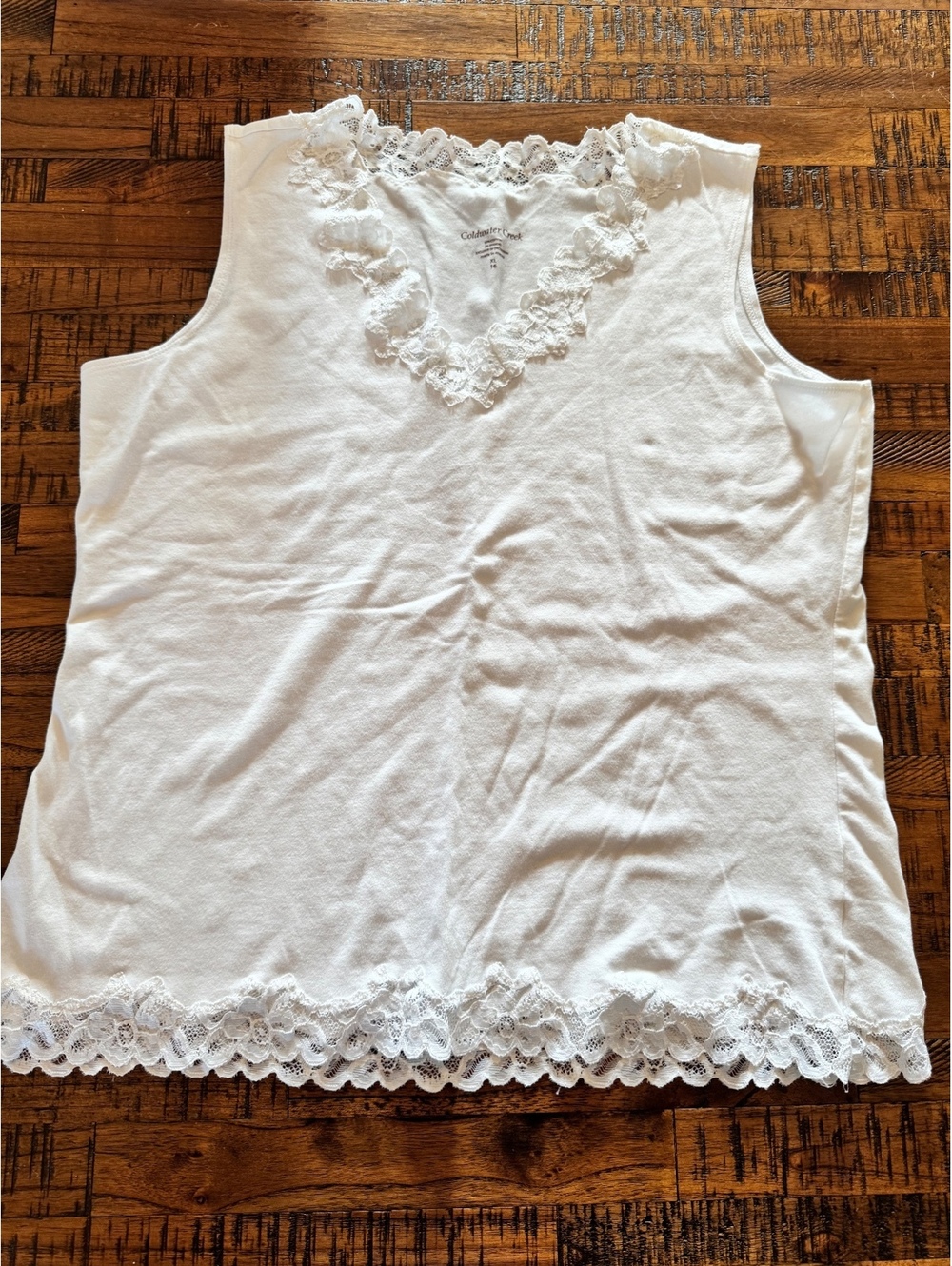 Coldwater Creek White Lace Trim Sleeveless Tank Top XL